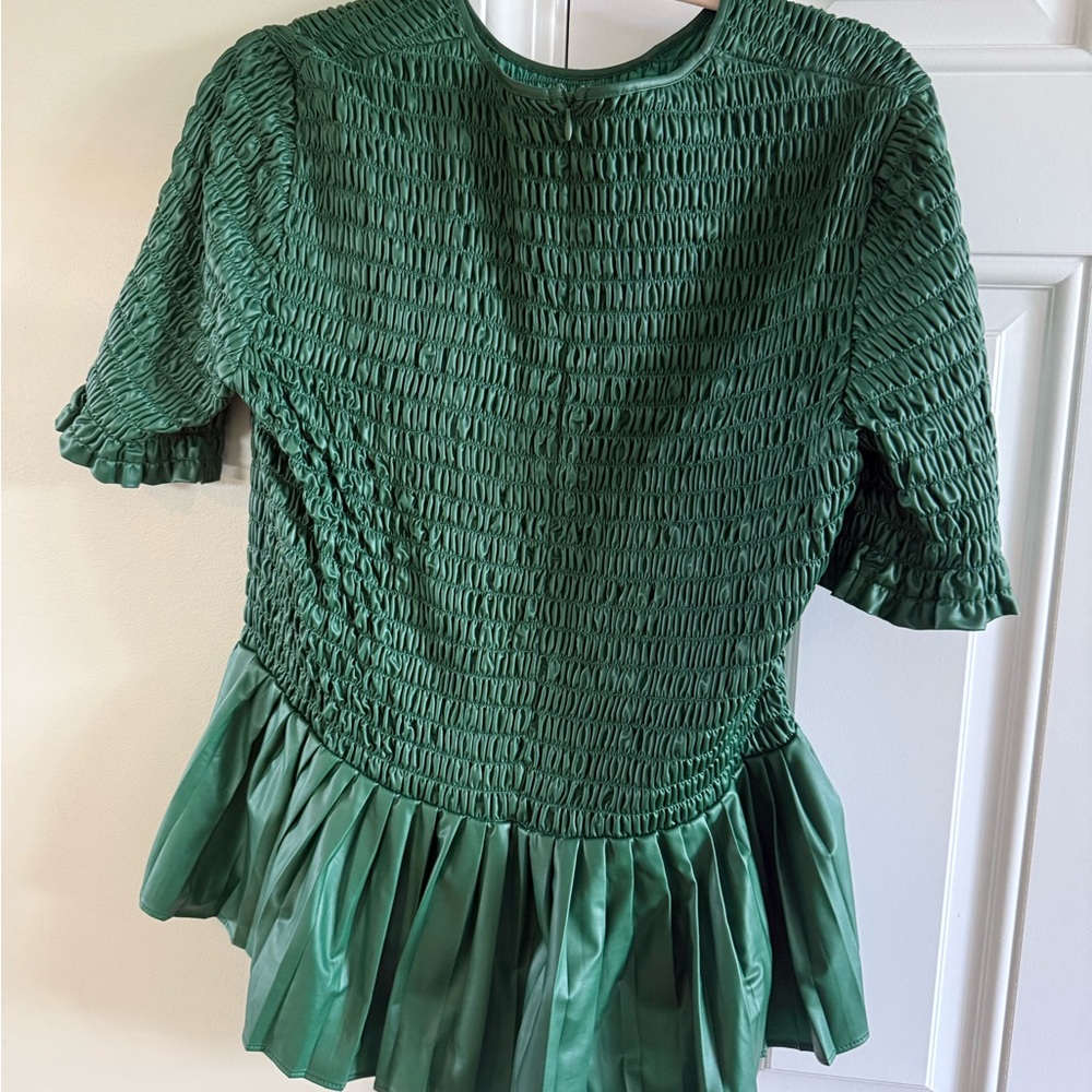 Zara Green Flutter Sleeve Smocked Peplum Blouse